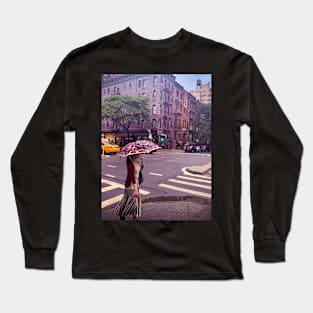 Girl Rainy Day City Street Upper West Side Manhattan NYC Long Sleeve T-Shirt